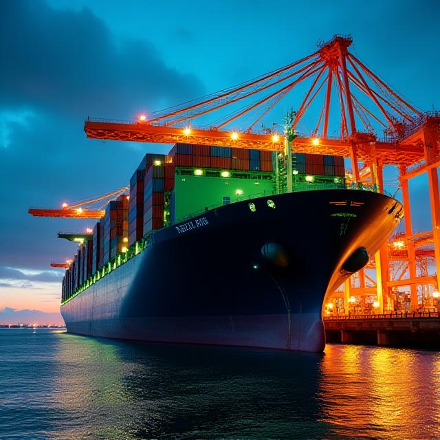 Modern freight cargo ship at dock