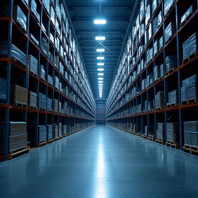 High-volume industrial freight warehouse with modern racking